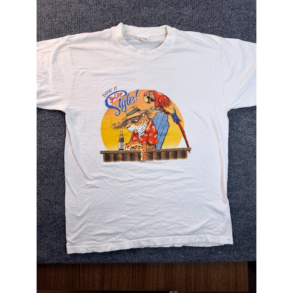 Vintage Tropic Plus Belize Style Graphic Tee XL White Cotton USA Made T-Shirt